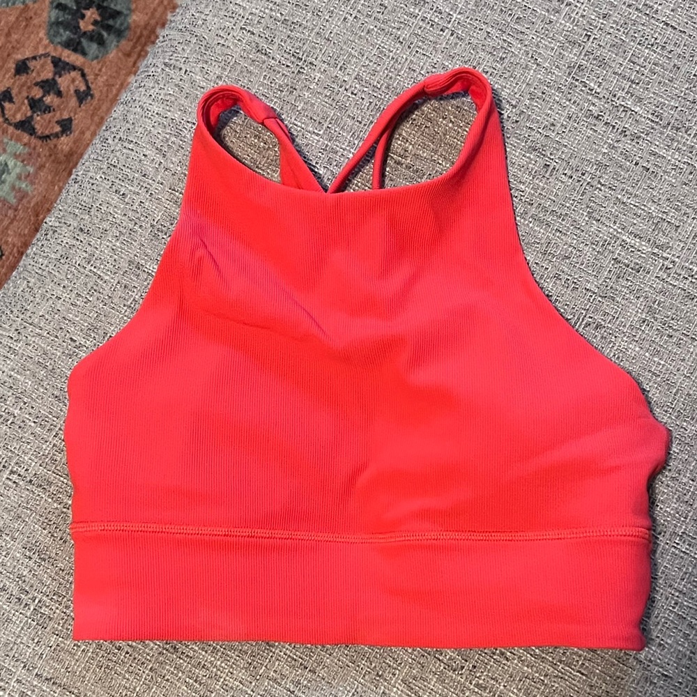 Lululemon Energy Bra High Neck Ribbed Carnation Red Sz 6